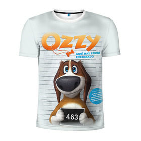 Мужская футболка 3D спортивная с принтом Ozzy в Петрозаводске, 100% полиэстер с улучшенными характеристиками | приталенный силуэт, круглая горловина, широкие плечи, сужается к линии бедра | Тематика изображения на принте: dog | fast furry | бигль | большой собачий побег | мартин | мультфильм | оззи | побег | свободу разношерстным | собака