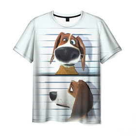 Мужская футболка 3D с принтом Разыскивается пёс в Петрозаводске, 100% полиэфир | прямой крой, круглый вырез горловины, длина до линии бедер | Тематика изображения на принте: dog | fast furry | бигль | большой собачий побег | мартин | мультфильм | оззи | побег | свободу разношерстным | собака