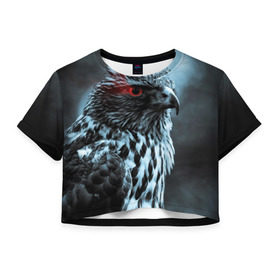 Женская футболка 3D укороченная с принтом Ночной орёл в Петрозаводске, 100% полиэстер | круглая горловина, длина футболки до линии талии, рукава с отворотами | глаз | крылья | орёл | пернатые | перья | природа | птица