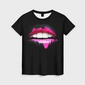 Женская футболка 3D с принтом Гламур в Петрозаводске, 100% полиэфир ( синтетическое хлопкоподобное полотно) | прямой крой, круглый вырез горловины, длина до линии бедер | губная помада | губы | девушка | девушки рулят | зубы | любовь | прикол