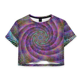Женская футболка 3D укороченная с принтом Спираль в Петрозаводске, 100% полиэстер | круглая горловина, длина футболки до линии талии, рукава с отворотами | абстракция | арт | гипноз | кислота | спираль
