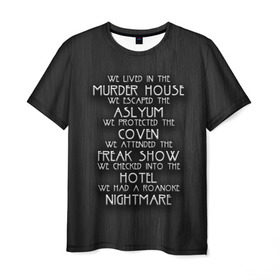 Мужская футболка 3D с принтом Американская история ужасов в Петрозаводске, 100% полиэфир | прямой крой, круглый вырез горловины, длина до линии бедер | horror | американская история ужасов | асалум | отель | роанок | сериалы | ужасы | фрик шоу