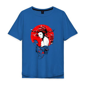 Мужская футболка хлопок Oversize с принтом Гейша в Петрозаводске, 100% хлопок | свободный крой, круглый ворот, “спинка” длиннее передней части | 3d | народные | прикольные | сакура | цветы | этнические | япония
