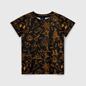 Детская футболка 3D с принтом Хэллуин 3 в Петрозаводске, 100% гипоаллергенный полиэфир | прямой крой, круглый вырез горловины, длина до линии бедер, чуть спущенное плечо, ткань немного тянется | 31 октября | halloween | паутина | привидения | теги: хелоуин | хеллоуин | черепа