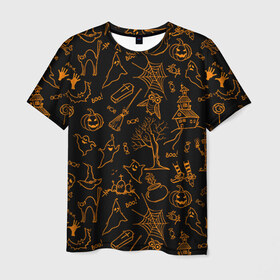 Мужская футболка 3D с принтом Хэллуин 3 в Петрозаводске, 100% полиэфир | прямой крой, круглый вырез горловины, длина до линии бедер | 31 октября | halloween | паутина | привидения | теги: хелоуин | хеллоуин | черепа