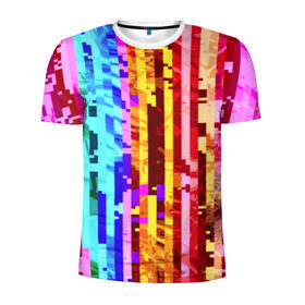 Мужская футболка 3D спортивная с принтом Пиксилизация в Петрозаводске, 100% полиэстер с улучшенными характеристиками | приталенный силуэт, круглая горловина, широкие плечи, сужается к линии бедра | Тематика изображения на принте: полосы | разноцветный | яркий