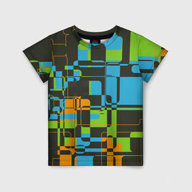 Детская футболка 3D с принтом Кубизм в Петрозаводске, 100% гипоаллергенный полиэфир | прямой крой, круглый вырез горловины, длина до линии бедер, чуть спущенное плечо, ткань немного тянется | Тематика изображения на принте: квадраты | паттерн | разноцветный