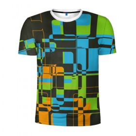 Мужская футболка 3D спортивная с принтом Кубизм в Петрозаводске, 100% полиэстер с улучшенными характеристиками | приталенный силуэт, круглая горловина, широкие плечи, сужается к линии бедра | Тематика изображения на принте: квадраты | паттерн | разноцветный