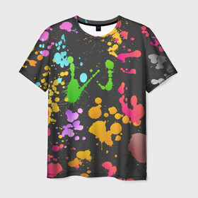 Мужская футболка 3D с принтом Игра красок в Петрозаводске, 100% полиэфир | прямой крой, круглый вырез горловины, длина до линии бедер | кляксы | пятна | разноцветный | яркий