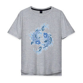 Мужская футболка хлопок Oversize с принтом Японские карпы Кои в Петрозаводске, 100% хлопок | свободный крой, круглый ворот, “спинка” длиннее передней части | вода | зодиак | карп | кои | рыба | япония