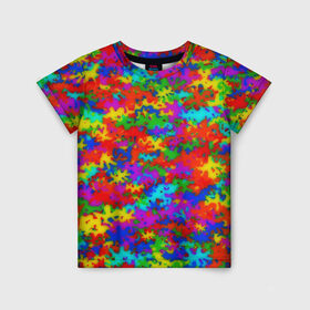 Детская футболка 3D с принтом Радужный камуфляж в Петрозаводске, 100% гипоаллергенный полиэфир | прямой крой, круглый вырез горловины, длина до линии бедер, чуть спущенное плечо, ткань немного тянется | dye | tie | tie dye | краска | милитари | радуга | тай дай | текстура | цвет
