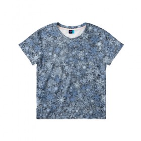 Детская футболка 3D с принтом Снежинки в Петрозаводске, 100% гипоаллергенный полиэфир | прямой крой, круглый вырез горловины, длина до линии бедер, чуть спущенное плечо, ткань немного тянется | Тематика изображения на принте: 