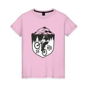 Женская футболка хлопок с принтом Downhill mountain bike в Петрозаводске, 100% хлопок | прямой крой, круглый вырез горловины, длина до линии бедер, слегка спущенное плечо | iceberg