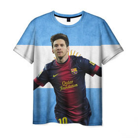 Мужская футболка 3D с принтом Messi from Argentina в Петрозаводске, 100% полиэфир | прямой крой, круглый вырез горловины, длина до линии бедер | аргентина | барселона | месси | футбол