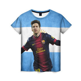 Женская футболка 3D с принтом Messi from Argentina в Петрозаводске, 100% полиэфир ( синтетическое хлопкоподобное полотно) | прямой крой, круглый вырез горловины, длина до линии бедер | аргентина | барселона | месси | футбол