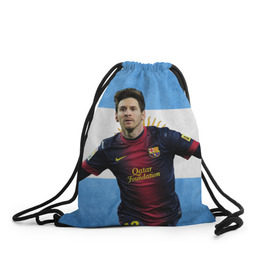 Рюкзак-мешок 3D с принтом Messi from Argentina в Петрозаводске, 100% полиэстер | плотность ткани — 200 г/м2, размер — 35 х 45 см; лямки — толстые шнурки, застежка на шнуровке, без карманов и подкладки | аргентина | барселона | месси | футбол