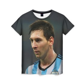 Женская футболка 3D с принтом Leo Messi в Петрозаводске, 100% полиэфир ( синтетическое хлопкоподобное полотно) | прямой крой, круглый вырез горловины, длина до линии бедер | fc barcelona | football | lionel messi | messi | аргентина | барса | лео месси | фк барселона | футбол