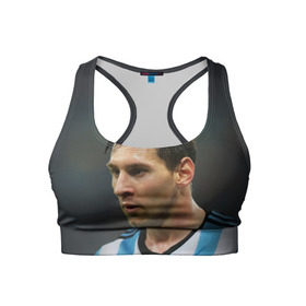 Женский спортивный топ 3D с принтом Leo Messi в Петрозаводске, 82% полиэстер, 18% спандекс Ткань безопасна для здоровья, позволяет коже дышать, не мнется и не растягивается |  | fc barcelona | football | lionel messi | messi | аргентина | барса | лео месси | фк барселона | футбол