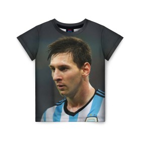Детская футболка 3D с принтом Leo Messi в Петрозаводске, 100% гипоаллергенный полиэфир | прямой крой, круглый вырез горловины, длина до линии бедер, чуть спущенное плечо, ткань немного тянется | fc barcelona | football | lionel messi | messi | аргентина | барса | лео месси | фк барселона | футбол