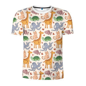 Мужская футболка 3D спортивная с принтом Животные в Петрозаводске, 100% полиэстер с улучшенными характеристиками | приталенный силуэт, круглая горловина, широкие плечи, сужается к линии бедра | звери | зооапарк | милый | паттерн