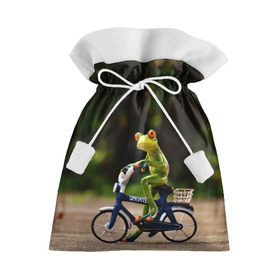 Подарочный 3D мешок с принтом Лягушка в Петрозаводске, 100% полиэстер | Размер: 29*39 см | Тематика изображения на принте: велосипед | жаба | животные | лягушка | мини | фигурка