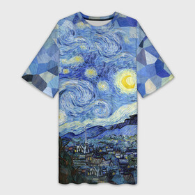 Платье-футболка 3D с принтом Звездная ночь в Петрозаводске,  |  | starry night | ван гог | город | звезды | импрессионизм | луна | ночь | художник