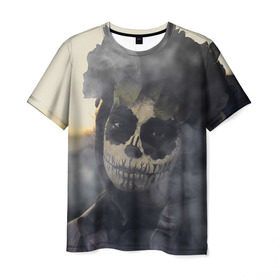 Мужская футболка 3D с принтом Dia de los muertos в Петрозаводске, 100% полиэфир | прямой крой, круглый вырез горловины, длина до линии бедер | девушка | день мёртвых | дым | зомби | мертвец | праздник