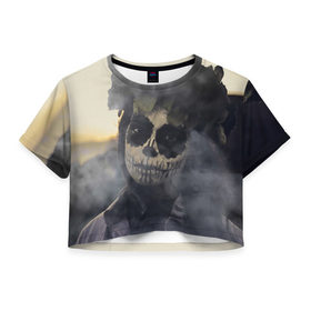 Женская футболка 3D укороченная с принтом Dia de los muertos в Петрозаводске, 100% полиэстер | круглая горловина, длина футболки до линии талии, рукава с отворотами | девушка | день мёртвых | дым | зомби | мертвец | праздник