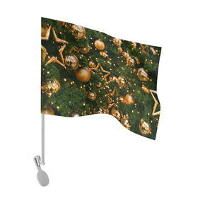 Флаг для автомобиля с принтом Праздничные шары в Петрозаводске, 100% полиэстер | Размер: 30*21 см | елка | елочные | звезды | золото | игрушки | хвоя | шары