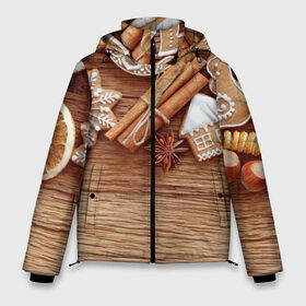 Мужская зимняя куртка 3D с принтом Коричные пряники в Петрозаводске, верх — 100% полиэстер; подкладка — 100% полиэстер; утеплитель — 100% полиэстер | длина ниже бедра, свободный силуэт Оверсайз. Есть воротник-стойка, отстегивающийся капюшон и ветрозащитная планка. 

Боковые карманы с листочкой на кнопках и внутренний карман на молнии. | 2017 | happy | new | year | год | корица | новый | печенье | печеньки | пряники | сладости