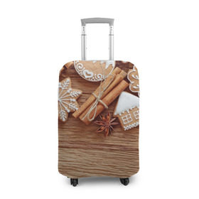 Чехол для чемодана 3D с принтом Коричные пряники в Петрозаводске, 86% полиэфир, 14% спандекс | двустороннее нанесение принта, прорези для ручек и колес | 2017 | happy | new | year | год | корица | новый | печенье | печеньки | пряники | сладости