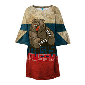 Детское платье 3D с принтом This is Russia в Петрозаводске, 100% полиэстер | прямой силуэт, чуть расширенный к низу. Круглая горловина, на рукавах — воланы | медведь | мишка | патриот | патриотизм | россия | руский | рф | страна | ярусский