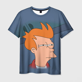Мужская футболка 3D с принтом Фрай в Петрозаводске, 100% полиэфир | прямой крой, круглый вырез горловины, длина до линии бедер | fry | futurama | футурама