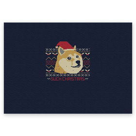 Поздравительная открытка с принтом Новогодний свитер Doge в Петрозаводске, 100% бумага | плотность бумаги 280 г/м2, матовая, на обратной стороне линовка и место для марки
 | Тематика изображения на принте: 2017 | new year | акита | год | мем | новогодний | новый | сиба ину