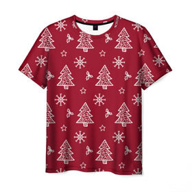 Мужская футболка 3D с принтом Новогодний узор в Петрозаводске, 100% полиэфир | прямой крой, круглый вырез горловины, длина до линии бедер | ангел | ёлка | ель | зима | колокольчик | нг | новый год | олень | рождество | санта | снег