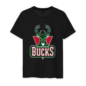 Мужская футболка хлопок с принтом Milwaukee Bucks в Петрозаводске, 100% хлопок | прямой крой, круглый вырез горловины, длина до линии бедер, слегка спущенное плечо. | Тематика изображения на принте: 