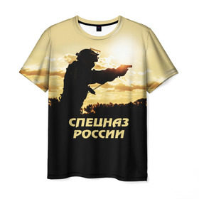Мужская футболка 3D с принтом Спецназ России в Петрозаводске, 100% полиэфир | прямой крой, круглый вырез горловины, длина до линии бедер | special forces | армия | боец | военный | офицер | пистолет | россия | силуэт | спецназ | спецподразделение
