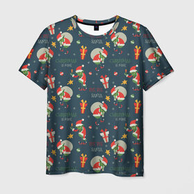Мужская футболка 3D с принтом Гринч в Петрозаводске, 100% полиэфир | прямой крой, круглый вырез горловины, длина до линии бедер | ангел | ёлка | ель | зима | колокольчик | нг | новый год | олень | рождество | санта | снег
