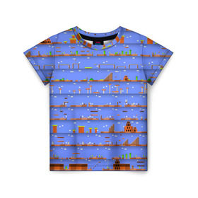 Детская футболка 3D с принтом Super Mario world в Петрозаводске, 100% гипоаллергенный полиэфир | прямой крой, круглый вырез горловины, длина до линии бедер, чуть спущенное плечо, ткань немного тянется | Тематика изображения на принте: nintendo | марио | нинтендо