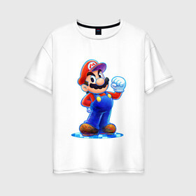 Женская футболка хлопок Oversize с принтом Mario в Петрозаводске, 100% хлопок | свободный крой, круглый ворот, спущенный рукав, длина до линии бедер
 | nintendo | марио | нинтендо