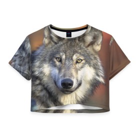 Женская футболка 3D укороченная с принтом Волк в Петрозаводске, 100% полиэстер | круглая горловина, длина футболки до линии талии, рукава с отворотами | волк | волки | волчата | волчонок | хищник