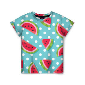 Детская футболка 3D с принтом Арбузный рай в Петрозаводске, 100% гипоаллергенный полиэфир | прямой крой, круглый вырез горловины, длина до линии бедер, чуть спущенное плечо, ткань немного тянется | berry | eat | fruit | pattern | sweet | watermelon | арбуз | еда | сладость | узор | фрукт | ягода