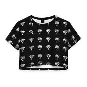 Женская футболка 3D укороченная с принтом Flowey emoji в Петрозаводске, 100% полиэстер | круглая горловина, длина футболки до линии талии, рукава с отворотами | undertale