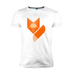 Мужская футболка премиум с принтом Лиса минимализм в Петрозаводске, 92% хлопок, 8% лайкра | приталенный силуэт, круглый вырез ворота, длина до линии бедра, короткий рукав | fox