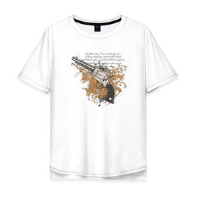 Мужская футболка хлопок Oversize с принтом Револьвер с узорами в Петрозаводске, 100% хлопок | свободный крой, круглый ворот, “спинка” длиннее передней части | Тематика изображения на принте: абстракция | пистолет | револьвер | револьвер с узорами