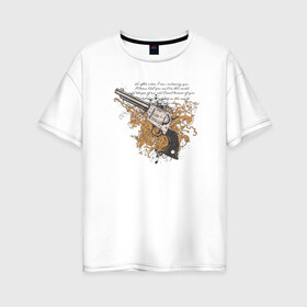 Женская футболка хлопок Oversize с принтом Револьвер с узорами в Петрозаводске, 100% хлопок | свободный крой, круглый ворот, спущенный рукав, длина до линии бедер
 | абстракция | пистолет | револьвер | револьвер с узорами