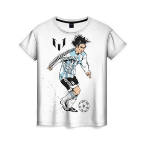 Женская футболка 3D с принтом Messi в Петрозаводске, 100% полиэфир ( синтетическое хлопкоподобное полотно) | прямой крой, круглый вырез горловины, длина до линии бедер | barselona | messi | аргентина | барселона | испания | месси | мяч | футбол