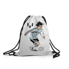 Рюкзак-мешок 3D с принтом Messi в Петрозаводске, 100% полиэстер | плотность ткани — 200 г/м2, размер — 35 х 45 см; лямки — толстые шнурки, застежка на шнуровке, без карманов и подкладки | barselona | messi | аргентина | барселона | испания | месси | мяч | футбол