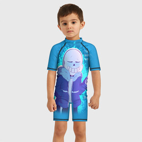 Детский купальный костюм 3D с принтом winter Sans в Петрозаводске, Полиэстер 85%, Спандекс 15% | застежка на молнии на спине | sans | андертейл | подземелье | санс