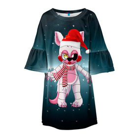 Детское платье 3D с принтом Five Nights At Freddy`s в Петрозаводске, 100% полиэстер | прямой силуэт, чуть расширенный к низу. Круглая горловина, на рукавах — воланы | Тематика изображения на принте: fnaf | freddy | бонни | медведь | мишка | фнаф | фокси | фредди